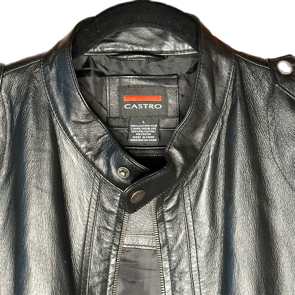 Castro Genuine Leather Jacket Moto Leather Jacket Zip Banded Collar - Picture 1 of 10